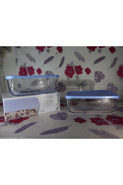 Paşabahçe 54373 2-Piece Snowbox Glass Storage Container 1200 Cc Blue with Lid