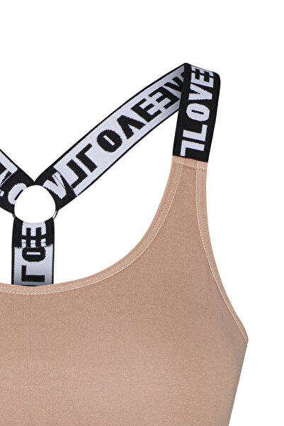 HNX Дамско бюстие с подплънки и ластик от кафяв памук