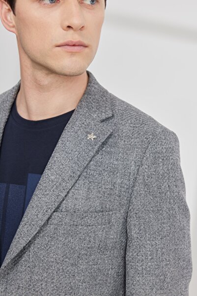 ALTINYILDIZ CLASSICS Ανδρικό σακάκι Dobby με στενό κοψίδι γιακά σε γκρι λεπτή εφαρμογή