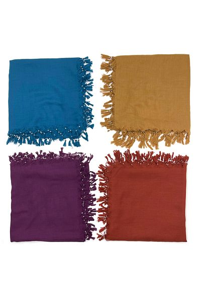 Naz Ipek Pachet de 4 bumbac, culoare uni, lucrat manual cu margele, distribuire cadou 110x110cm