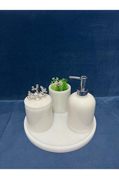 ATAY MERMER TASARIM Σετ μπάνιου από λευκό μάρμαρο 5 τεμαχίων