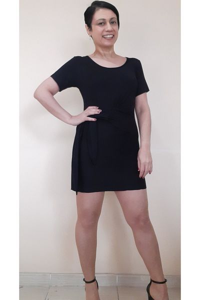 Mertcan Butik Μαύρο Μίνι Μολύβι Φόρεμα με Μαύρο Βαμβακερό Βισκόζη