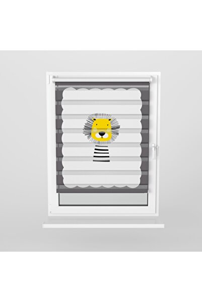 Turuncu Dizayn Çocuk Odası Için Gri, Sarı Aslan Desenli Dijital Baskılı Zebra...