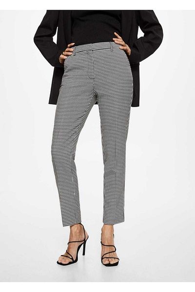 MANGO Woman Houndstooth Patterned Skinny Suit Trousers