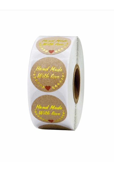 gg gençgirişimci Kraft Sticker Gold Gilded - Handmade With Love - (2,5cm) 50 Pieces