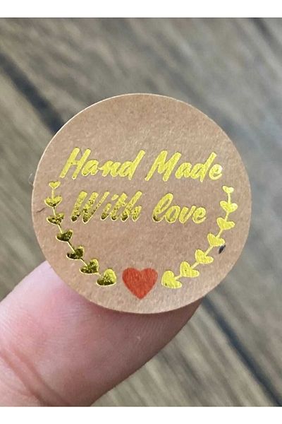 gg gençgirişimci Kraft Sticker Gold Gilded - Handmade With Love - (2,5cm) 50 Pieces