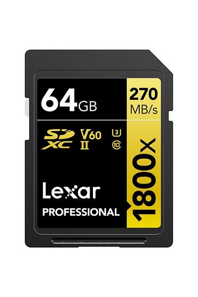 Lexar بطاقة ذاكرة 64 جيجابايت من السلسلة الذهبية 1800x UHS-II Sdxc متوافقة مع 270 ميجابايت في الثانية