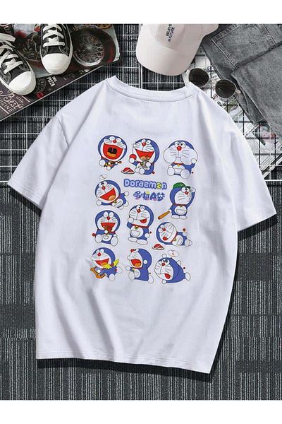 Touz Μπλουζάκι Doraemon Collage Back Printed White Unisex Oversize