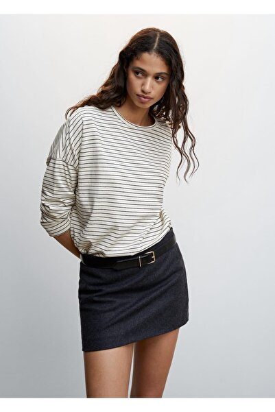 MANGO Woman Çizgili Uzun Kollu Tişört
