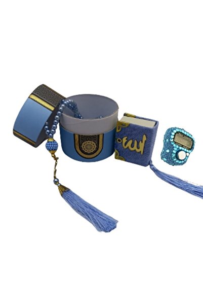sin@rasta Mini Cylinder Boxed Mevlit Gift Set Blue (Mini Quran+Pearl Prayer B...