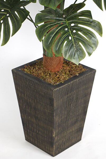 Yapay Çiçek Deposu 36 Yapraklı Yapay Deve Tabanı Ağacı 190 Cm (ahşap Siyah Gold-saksıda)