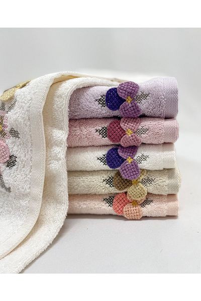 MARİBOR 6 Pieces Bamboo Towel Set (50x90) 3d Embroidered