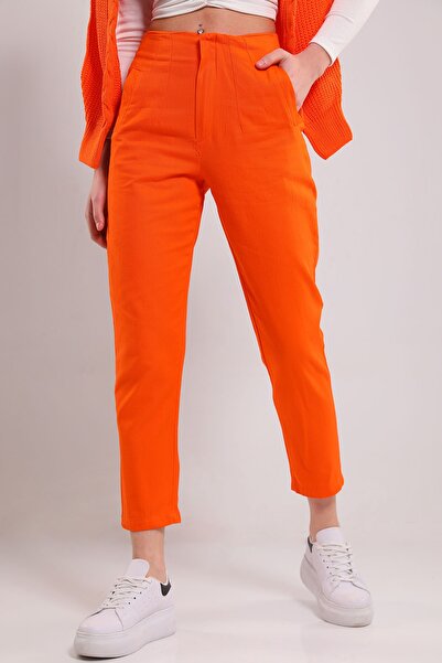 GÜLSELİ Orange Women's Pipe Leg Trousers