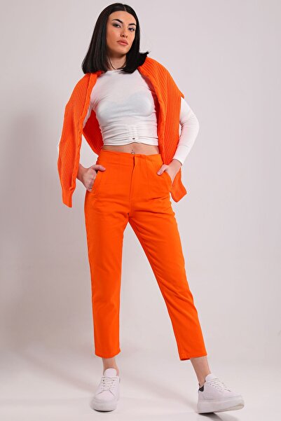GÜLSELİ Orange Women's Pipe Leg Trousers