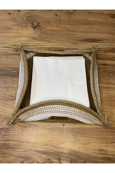 AYŞE SERHOŞOĞLU HOME DESİGN Wicker Napkin Holder, Wicker Basket, Jute Rope Napkin Holder, Decorative Storage Box