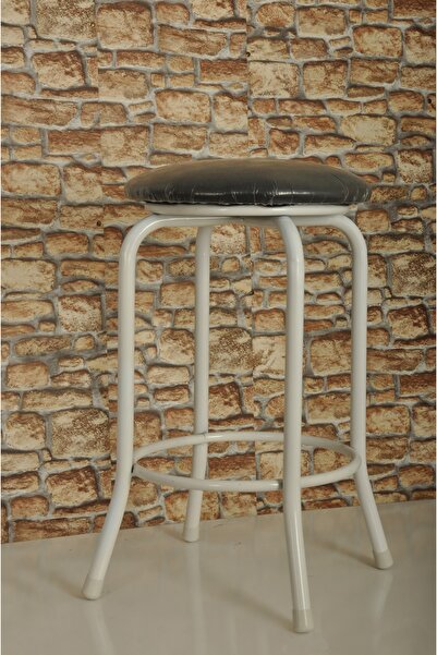 AKK TİCARET Bar Taburesi Beyaz Profil Siyah Oturak Yüksek Mutfak Taburesi 65 Cm