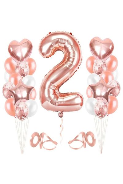 LOTUS PARTY 2 Year Old Birthday Party Set Rose Gold Number Foil Balloon Rose Gold Heart And Star Balloon
