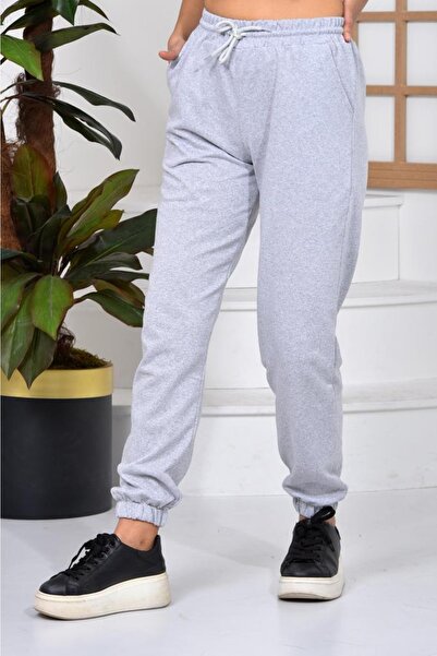 pandy Gri Renk Unisex Paçası Lastikli Slim Fit Jogger Eşofman Altı