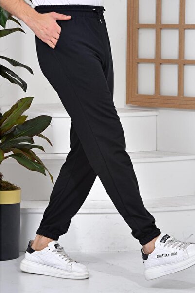 pandy Siyah Renk Unisex Paçası Lastikli Slim Fit Jogger Eşofman Altı