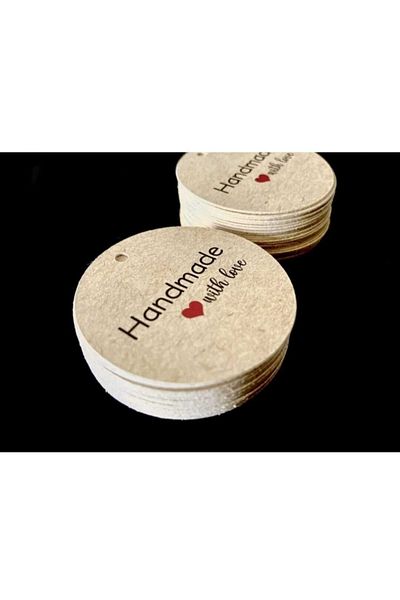 gg gençgirişimci Kraft Perforated Labels - Handmade With Love - 50 Pieces