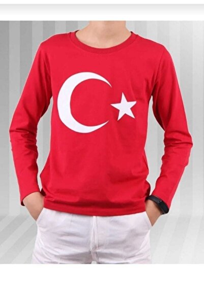 FİRES GİYİM Unisex Türk Bayrağı Baskılı Penye Uzun Kollu Tshirt