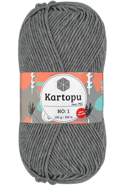 Kartopu No:1 Χειροποίητο νήμα πλεξίματος κατά του πιτσιλίσματος Γκρι Κ1000