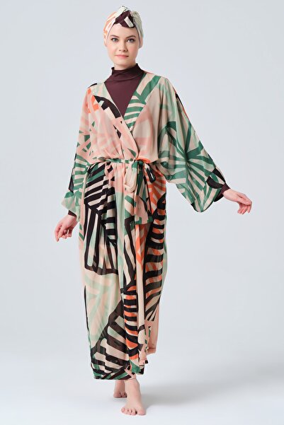 ALFASA Earth Belted Kaftan - Kimono - Pareo - Hijab Pareo Crepe Fabric - over