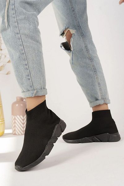 Mirkada Unisex Μαύρες κάλτσες από κάρβουνο Μοντέλο Πλεκτά στον αστράγαλο Αθλητικά παπούτσια περπατήματος Μπότες Άνετη εφαρμογή