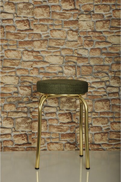 AKK TİCARET 1 Adet Yeşil Desenli Renkli Kumaş Gold Nikelajlı Demir Tabure Mut...