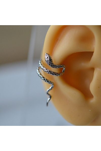Heppii Silver Colored Steel Snake Model Earcuff Snake Compression Cartilage Earring