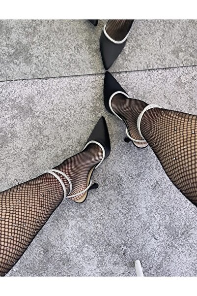 MYVOLANTE Pantofi cu toc clasici cu curele la gleznă pentru femei negre