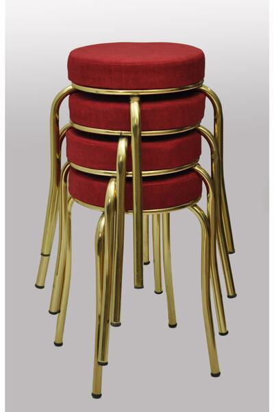 TABURECİM Tabure (4 Adet) Gold Ayaklı, Mina Kumaş, Metal Ahtapot Ayak Aygl-241