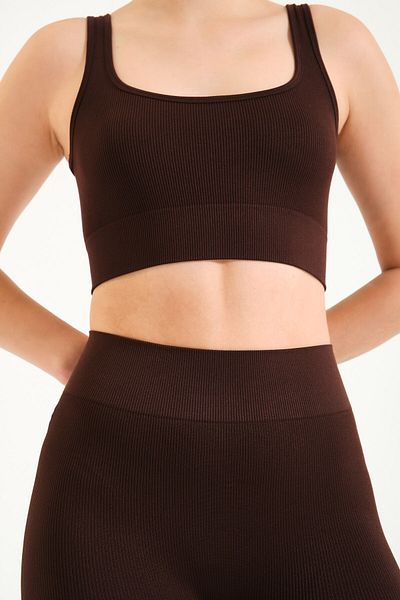 Formeasy Women's Seamless Knitted Ribbed Thick Strap Ribbed Sports Bustier 9002