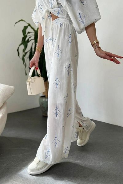 buqre's moda Set dublu din in brut - Set de damă cu design lejer și cu fantă