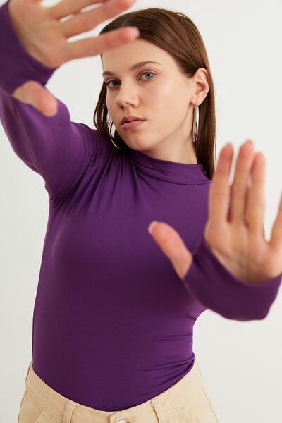 Bipantolon Women's Purple Finger Detailed Bodysuit