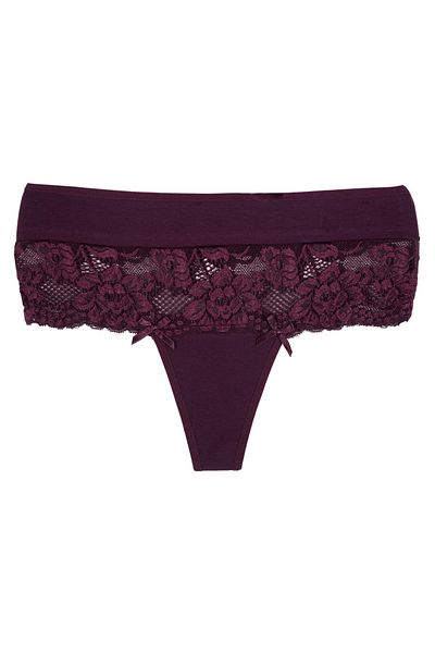 Zena High Waist Lace Detailed Cotton Women's Thong Panties Set of 2 - Large Size