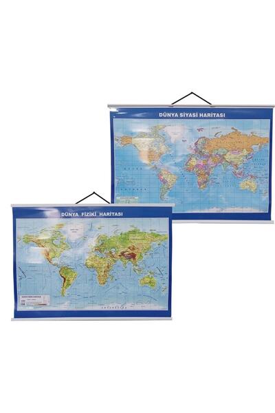 Genel Markalar Artı Dünya Haritası Çift Taraflı Fiziki Ve Siyasi - 50 X 70