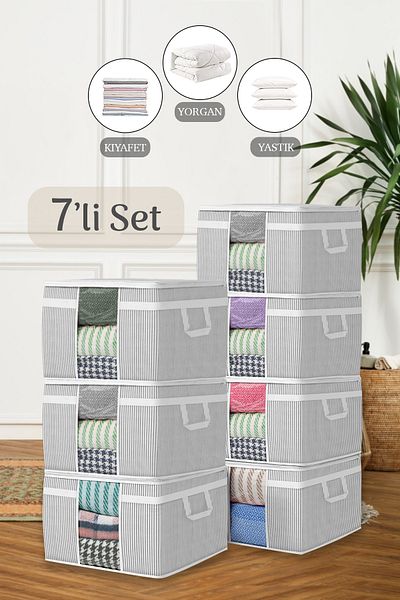 Meleni Home 7-Piece Maxi Windowed Base Storage Bag - Sofa Bed Base Type Pillow Clothing Storage Bag 45 X 40 X 30 Cm