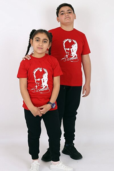 Çiggo Kids Alb Roșu Negru Tricou Copii Imprimat Ataturk Fete Băieți Unisex Bu...