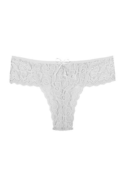 Zena Chiloți tanga damă cu dantelă albă mărime mare