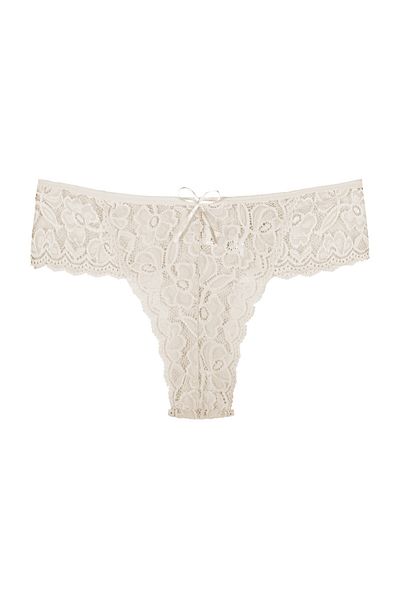 Zena Large Size Ecru Lace Women's Thong Panties