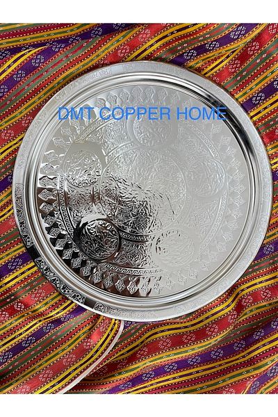 DMT COPPER HOME Gaziantep 34cm Chrome Nickel Plated 34cmsunum Serving Tray Authentic Looking