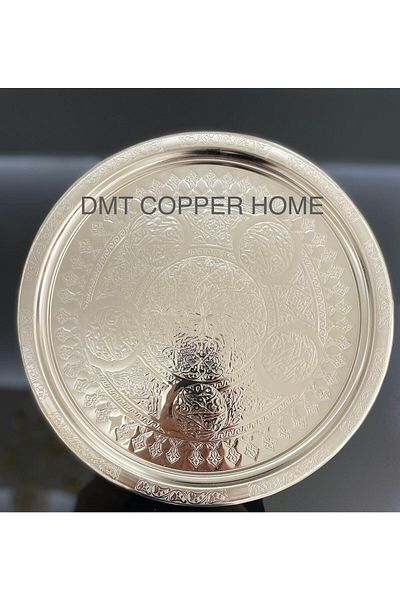 DMT COPPER HOME Gaziantep 34cm Chrome Nickel Plated 34cmsunum Serving Tray Authentic Looking