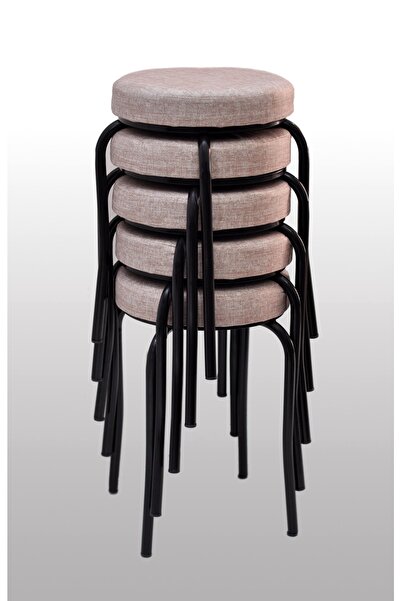 TABURECİM Tabure (5 Adet) Siyah Ayaklı, Mina Kumaş, Metal Ahtapot Ayak Aygl-65