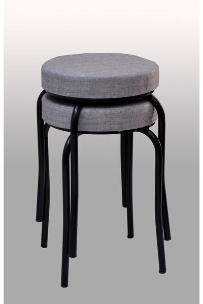 TABURECİM Tabure (2 Adet) Siyah Ayaklı, Mina Kumaş, Metal Ahtapot Ayak Aygl-17