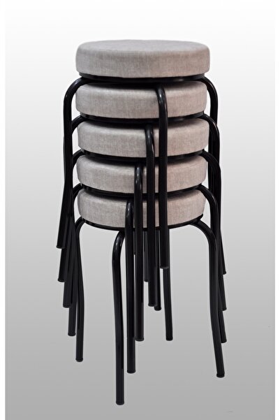 TABURECİM Tabure (5 Adet) Siyah Ayaklı, Mina Kumaş, Metal Ahtapot Ayak Aygl-65