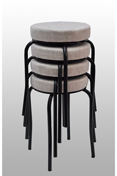 TABURECİM Tabure (4 Adet) Siyah Ayaklı, Mina Kumaş, Metal Ahtapot Ayak Aygl-49