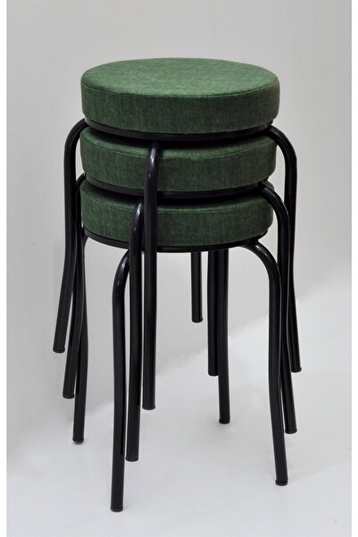 TABURECİM Tabure (3 Adet) Siyah Ayaklı, Mina Kumaş, Metal Ahtapot Ayak Aygl-33