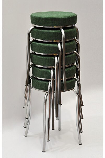 TABURECİM Tabure (6 Adet) Krom Ayaklı, Mina Kumaş, Metal Ahtapot Ayak Aygl-177