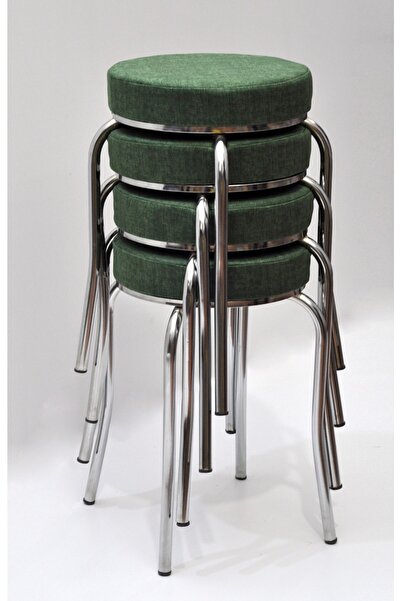 TABURECİM Tabure (4 Adet) Krom Ayaklı, Mina Kumaş, Metal Ahtapot Ayak Aygl-145